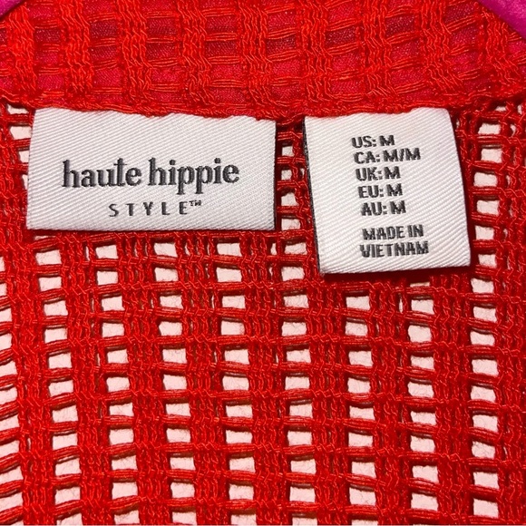 Haute hippie red crochet button down pool cover up medium - Picture 4 of 5